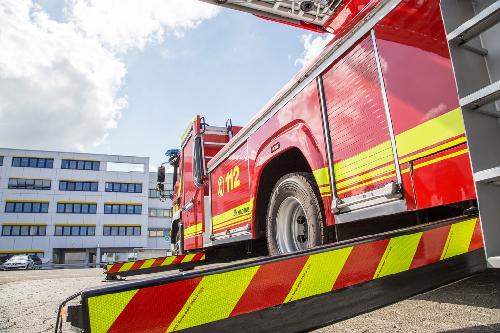 Abholung der neuen Drehleiter im Magirus-Werk Ulm.